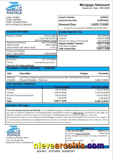 France La Banque Postale bank mortgage statement
